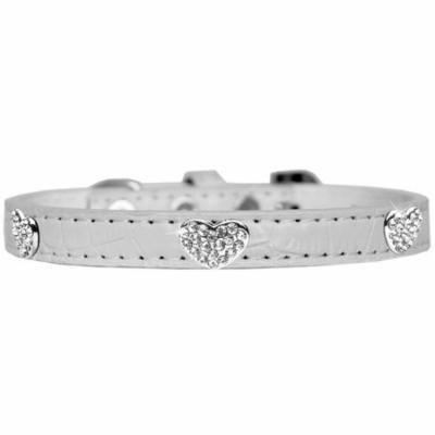 Croc Crystal Heart Dog Collar White Size 14