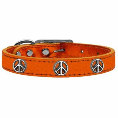 Peace Sign Widget Genuine Metallic Leather Dog Collar Orange 14