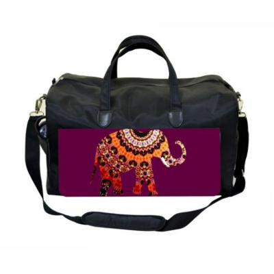 Elephant Art On Purple Large Black Duffel Style Diaper Baby Bag