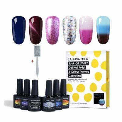 Lagunamoon Soak off UV LED Gel Nail Polish 6pcs Cat Eyes Magnetic Varnish Temperature Color Changing Glitter Nail Polish Set - The Whole Shebang