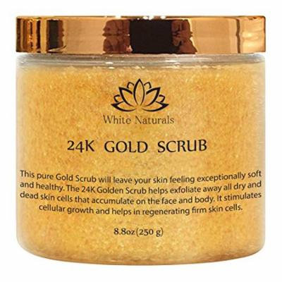 24K Gold Scrub By White Naturals: Moisturizing Face & Body, Exfoliate With Anti-Aging Properties, Removes Dead Skin Cells, Reduces The Appearance Of Wrinkles & Repairs Sun Damage - 8.8 oz