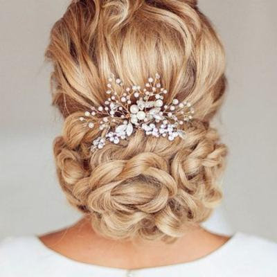 Handmade Simulated Bridal Tiara Floral Pearl and Crystal Hair Comb Wedding Bridal Headdress for Weddings or Prom