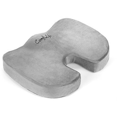 ComfiLife Coccyx Orthopedic Memory Foam Office Chair and Car Seat Cushion for Back Pain and Sciatica Relief (Gray)