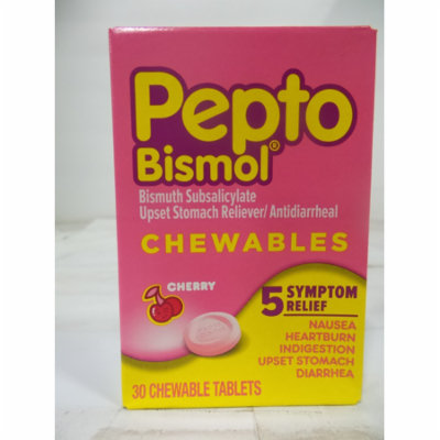 Pepto Bismol 5 Symptoms Digestive Relief Chewable Tablets, Cherry, 30 Tablets-Pack of 10