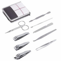 9pcs/set Portable Nail Clipper Kit Stainless Steel Nail Care Manicure Set Holiday Gifts, silver,