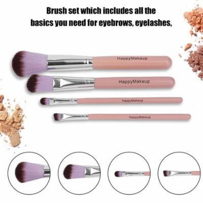 HAPPY-MAKEUP 4pcs/set Women Wooden Handle Foundation Eyeshadow Eyeliner Brush Holiday Gifts, pink,