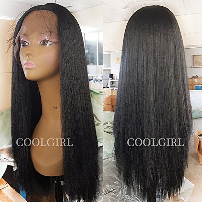Coolgirl Light Yaki Hair Synthetic Lace Front Wigs Black Yaki Straight Hair Wigs for Women