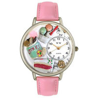 Whimsical Women's Dessert Lover Theme Pink Leather Strap Watch