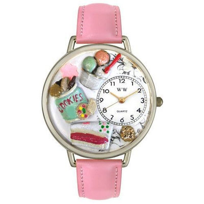 Whimsical Women's Dessert Lover Theme Pink Leather Strap Watch