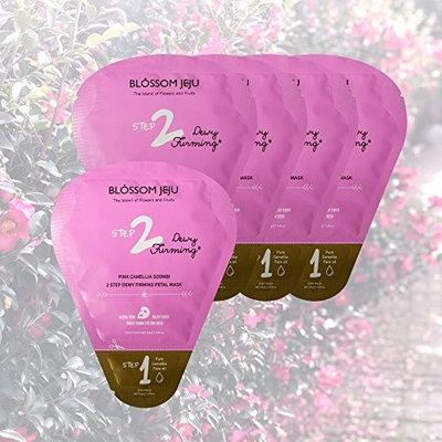 BLOSSOME JEJU Camellia Soombi 2-Step Dewy Firming Petal Facial Mask Sheets x 5 Sachets 137g/4.8 oz | Dewy Firming | Ultra Thin Silky Fiber Sheet from Cotton Pad