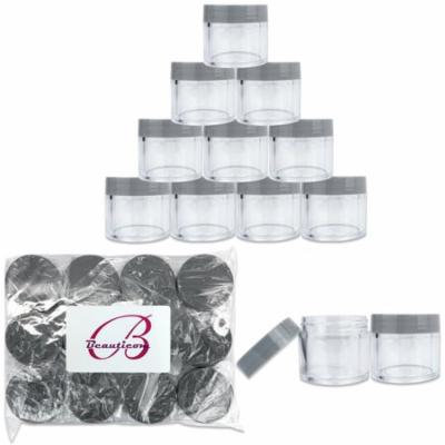 Beauticom 12 Pieces High Quality 30 Gram 30 ml (1 oz) Clear Round Acrylic Cosmetic Product Sample Travel Jars (Gray Lids)