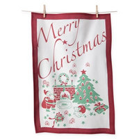 Flour Sack Cotton Merry Christmas Kitchen Towels in Red/White (Set of 2)
