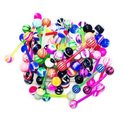 BodyJ4You Lot of 50/100 14G Assorted Colors Mixed Tongue Rings Barbells Body Piercing Nipple Jewelry