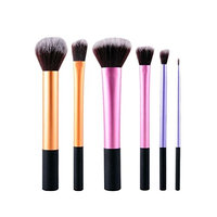 6 Piece Makeup Brush Set Concealer Eyeshadow Cosmetic Foundation Natural Beauty Palettes Vanity Stylish Popular Eyes Face Colorful Rainbow Hair Highlights Glitter Teens Travel Kit