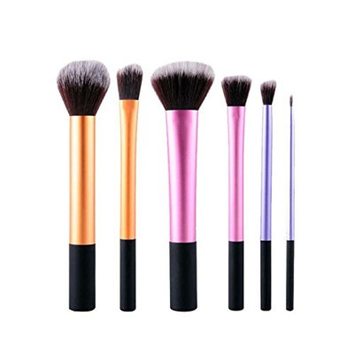 6 Piece Makeup Brush Set Concealer Eyeshadow Cosmetic Foundation Natural Beauty Palettes Vanity Stylish Popular Eyes Face Colorful Rainbow Hair Highlights Glitter Teens Travel Kit