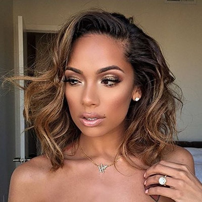 Wicca 180% Thick Ombre Short Curly Brown Lace Front Wigs Side Part Natural Curly Brazilian Human Hair Lace Front Wig With Baby Hair Pre Plucked (10inch 180%, Lace front wig)