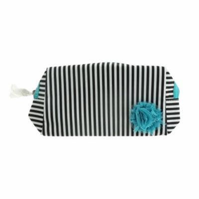 Lancome White And Black Stripe Turqoise Flower Cosmetic Bag New