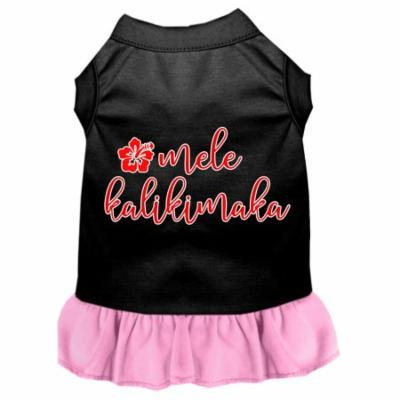 Mele Kalikimaka Screen Print Dog Dress Black With Light Pink Xxl