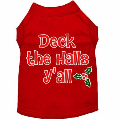 Deck The Halls Y'all Screen Print Dog Shirt Red Xxl
