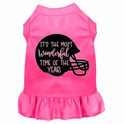 Most Wonderful Time Of The Year (football) Screen Print Dog Dress Bright Pink Lg