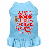 Santa, We Have Cookies Screen Print Dog Dress Baby Blue Med