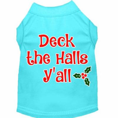 Deck The Halls Y'all Screen Print Dog Shirt Aqua Med