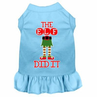The Elf Did It Screen Print Dog Dress Baby Blue Xs