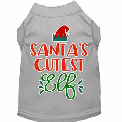 Santa's Cutest Elf Screen Print Dog Shirt Grey Sm
