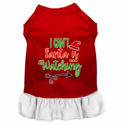 I Can't, Santa Is Watching Screen Print Dog Dress Red With White Med