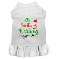 I Can't, Santa Is Watching Screen Print Dog Dress White Sm