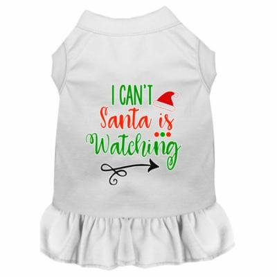 I Can't, Santa Is Watching Screen Print Dog Dress White Sm