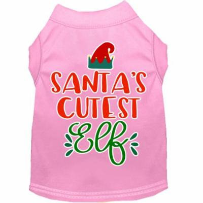 Santa's Cutest Elf Screen Print Dog Shirt Light Pink Xs