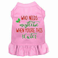 Who Needs Mistletoe Screen Print Dog Dress Light Pink Xxl