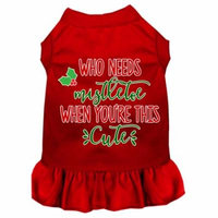 Who Needs Mistletoe Screen Print Dog Dress Red Med