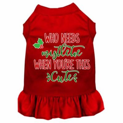 Who Needs Mistletoe Screen Print Dog Dress Red Med