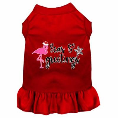 Seas And Greetings Screen Print Dog Dress Red Xs