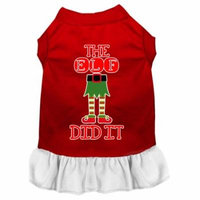 The Elf Did It Screen Print Dog Dress Red With White Sm