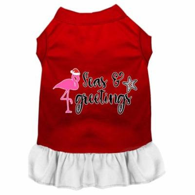 Seas And Greetings Screen Print Dog Dress Red With White Sm