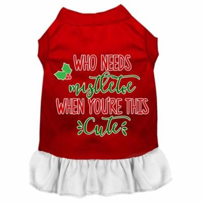 Who Needs Mistletoe Screen Print Dog Dress Red With White Xxl