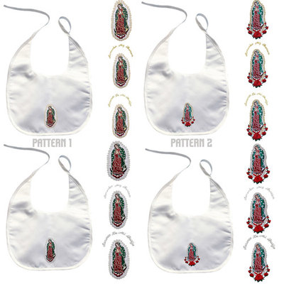 Baby Kid Christening Baptism Blessing White Bibs Gold Silver Virgen de Guadalupe