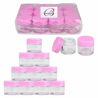 Beauticom 24 Pieces Thick High Quality 7 Gram 7 ml Round Acrylic Leak Proof Cosmetic Sample Travel Jars (Pink Lid)