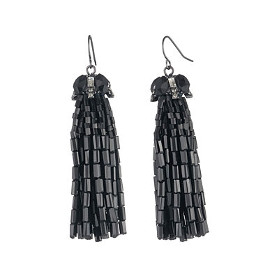 Carolee Midnight Tower Beaded Tassel Statement Earrings
