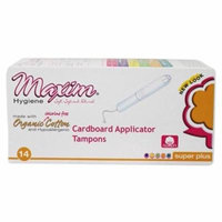 Cardboard Applicator Tampons Made with Organic Chlorine Free Cotton Super Plus - 14 Count by Maxim Hygiene (pack of 12)