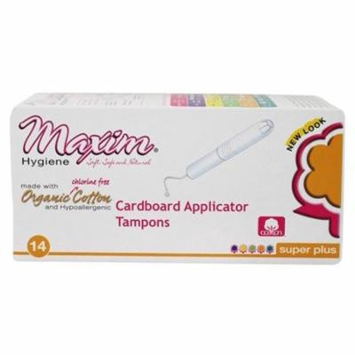 Cardboard Applicator Tampons Made with Organic Chlorine Free Cotton Super Plus - 14 Count by Maxim Hygiene (pack of 12)