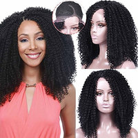 Armmu Lace Front Afro Kinky Curly Wigs for Women Synthetic Hair 1B Full Black Wigs Shoulder Length Deep Right L Part 20 inches