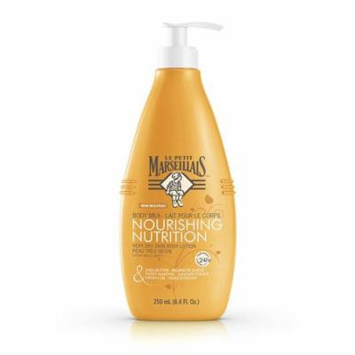Le Petit Marseillais Shea Butter, Sweet Almond & Argan Oil Nourishing Body Milk Lotion, Non-Greasy French Skin Care for Dry Skin Relief & pH Neutral for Skin, 8.4 fl. oz