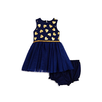 Pippa & Julie Girls' Gold-Heart-Print Tulle Dress & Bloomers Set - Baby