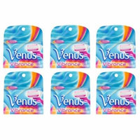 Gillette Venus Vibrance Refill Blade Cartridges, 4 Count (Pack of 6) + Makeup Blender Stick, 12 Pcs