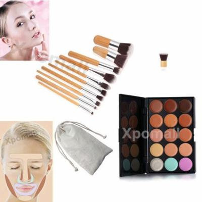 15 Colors Face Contour Cream Makeup Concealer Palette+11PCs Bamboo Brush Set USA