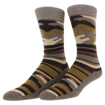 Sof Sole Mens Outdoor Camo Stripe Casual Crew Socks Two Pack Brown One Size